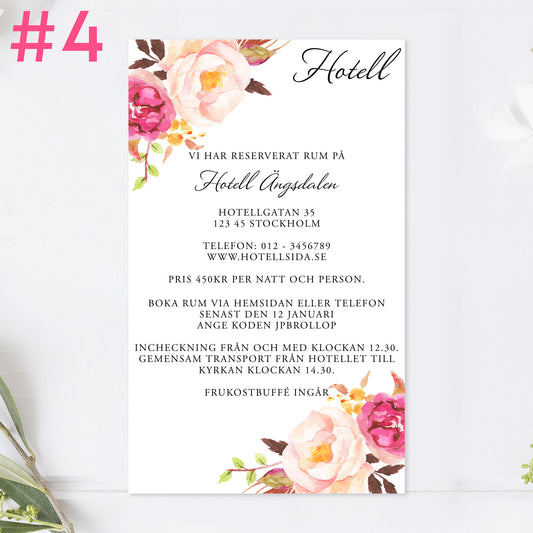 BR006-4 - Boendeinformation - Peach & Blush blommigt, somrigt - Tryckt bröllopskort