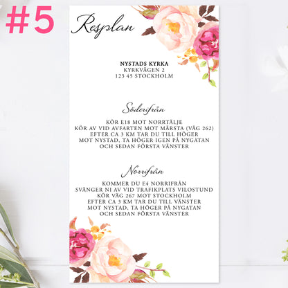 BR006-5 - Vägbeskrivning - Peach & Blush blommigt, somrigt - Tryckt bröllopskort