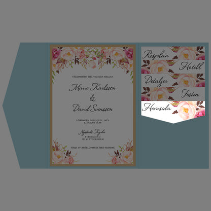 BR006-1 - Bröllopshemsida - Peach & Blush blommigt, somrigt - Tryckt bröllopskort