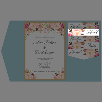 BR006-4 - Boendeinformation - Peach & Blush blommigt, somrigt - Tryckt bröllopskort