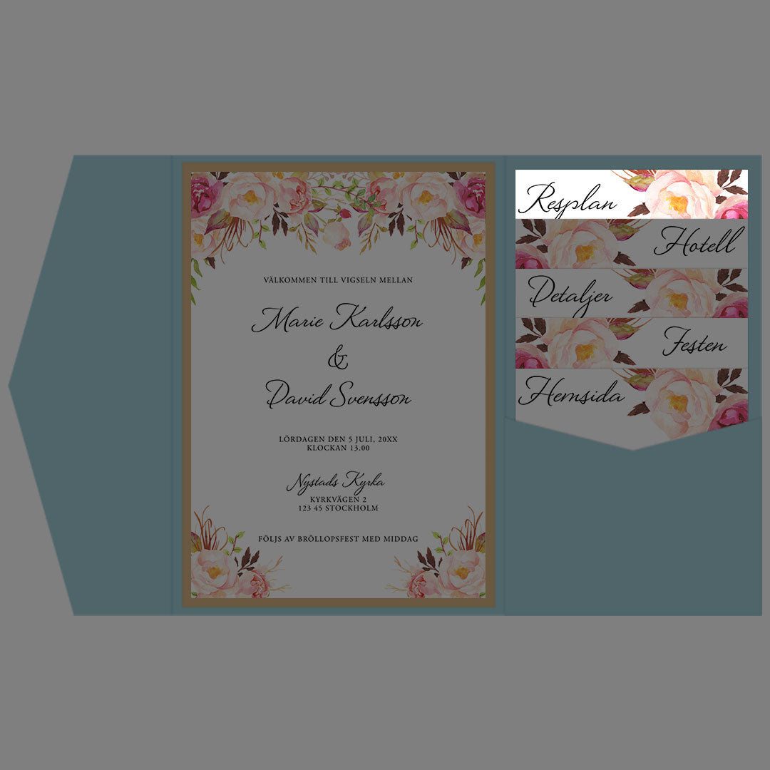 BR006-5 - Vägbeskrivning - Peach & Blush blommigt, somrigt - Tryckt bröllopskort