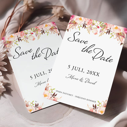 Save the Date-kort – Peach & Blush Blommig Romantisk Somrig - A6 Tryckt kort för bröllopsdatum BR006