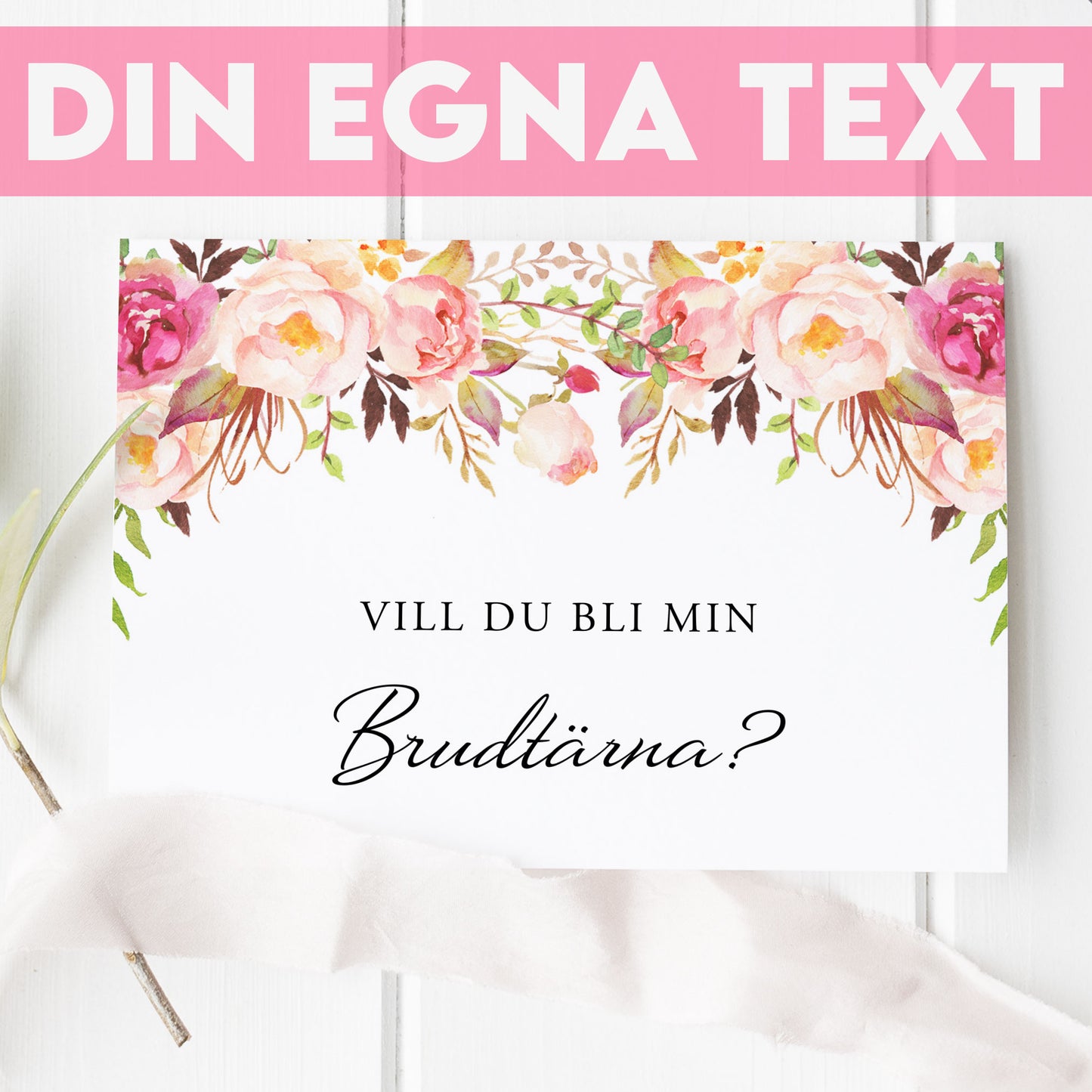 Vill du bli-kort – Peach & Blush Blommig Romantisk Somrig – A6 Tryckt fråga till brudfölje BR006
