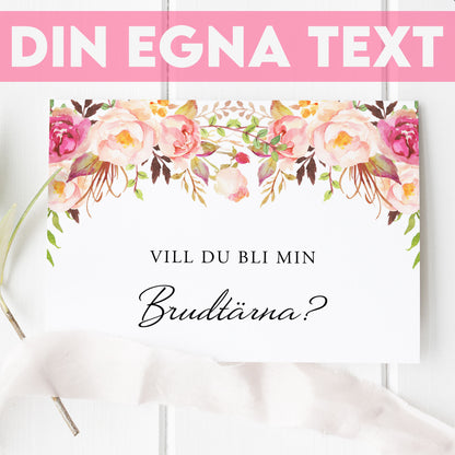 Vill du bli-kort – Peach & Blush Blommig Romantisk Somrig – A6 Tryckt fråga till brudfölje BR006
