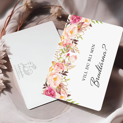 Vill du bli-kort – Peach & Blush Blommig Romantisk Somrig – A6 Tryckt fråga till brudfölje BR006