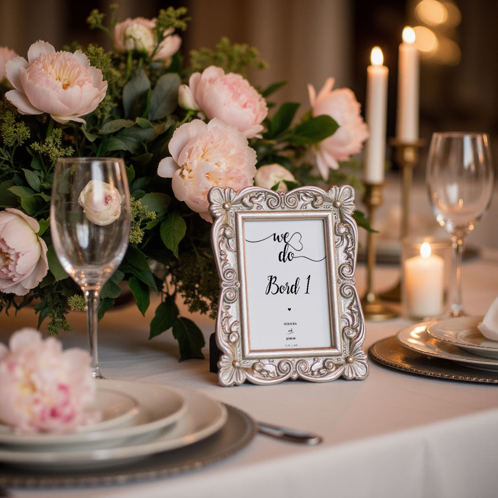 Bordsnummerkort till bröllop – We Do svartvitt modernt – Tryckt kort för dukning och bordsplacering BR007