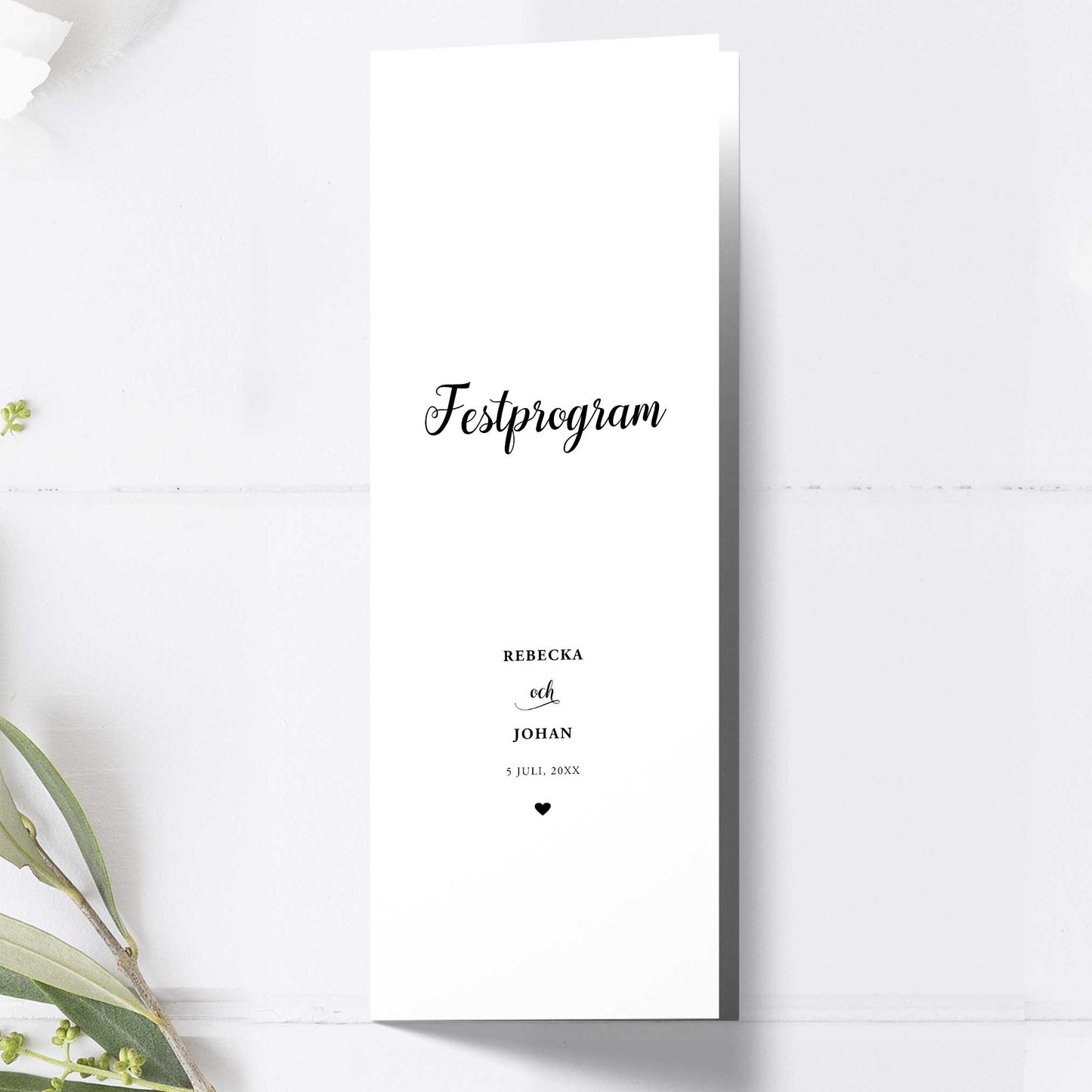 Festprogram till bröllop – We Do svartvitt – Avlångt tryckt programkort 10,5×29,7 cm BR007