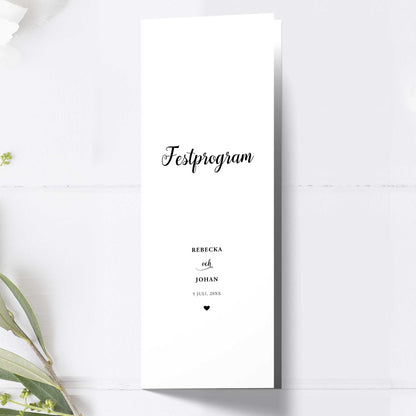 Festprogram till bröllop – We Do svartvitt – Avlångt tryckt programkort 10,5×29,7 cm BR007