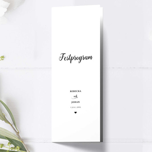 Festprogram till bröllop – We Do svartvitt – Avlångt tryckt programkort 10,5×29,7 cm BR007
