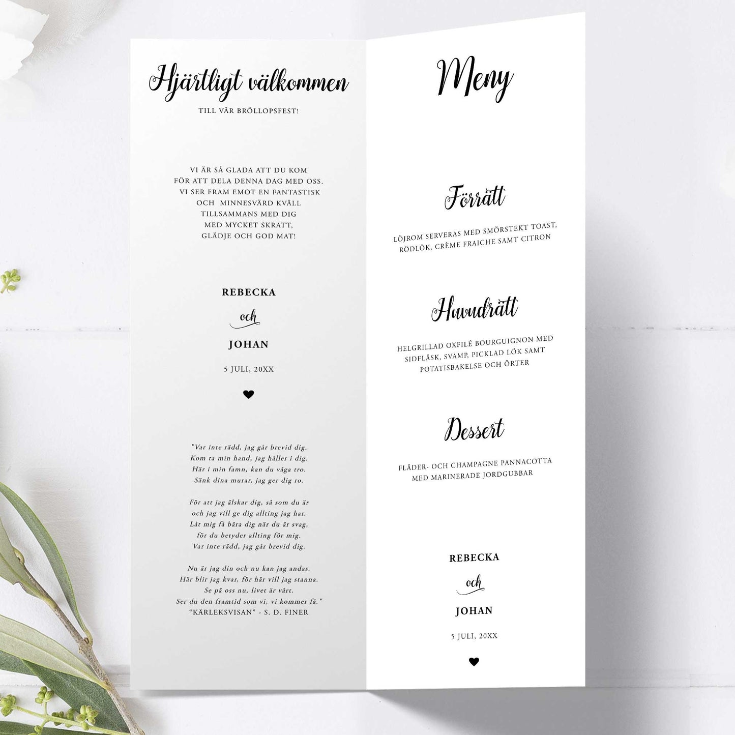 Festprogram till bröllop – We Do svartvitt – Avlångt tryckt programkort 10,5×29,7 cm BR007