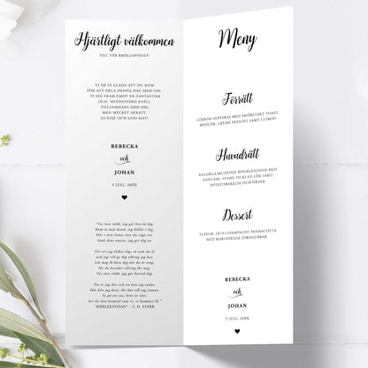 Festprogram till bröllop – We Do svartvitt – Avlångt tryckt programkort 10,5×29,7 cm BR007