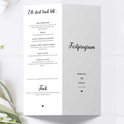Festprogram till bröllop – We Do svartvitt – Avlångt tryckt programkort 10,5×29,7 cm BR007