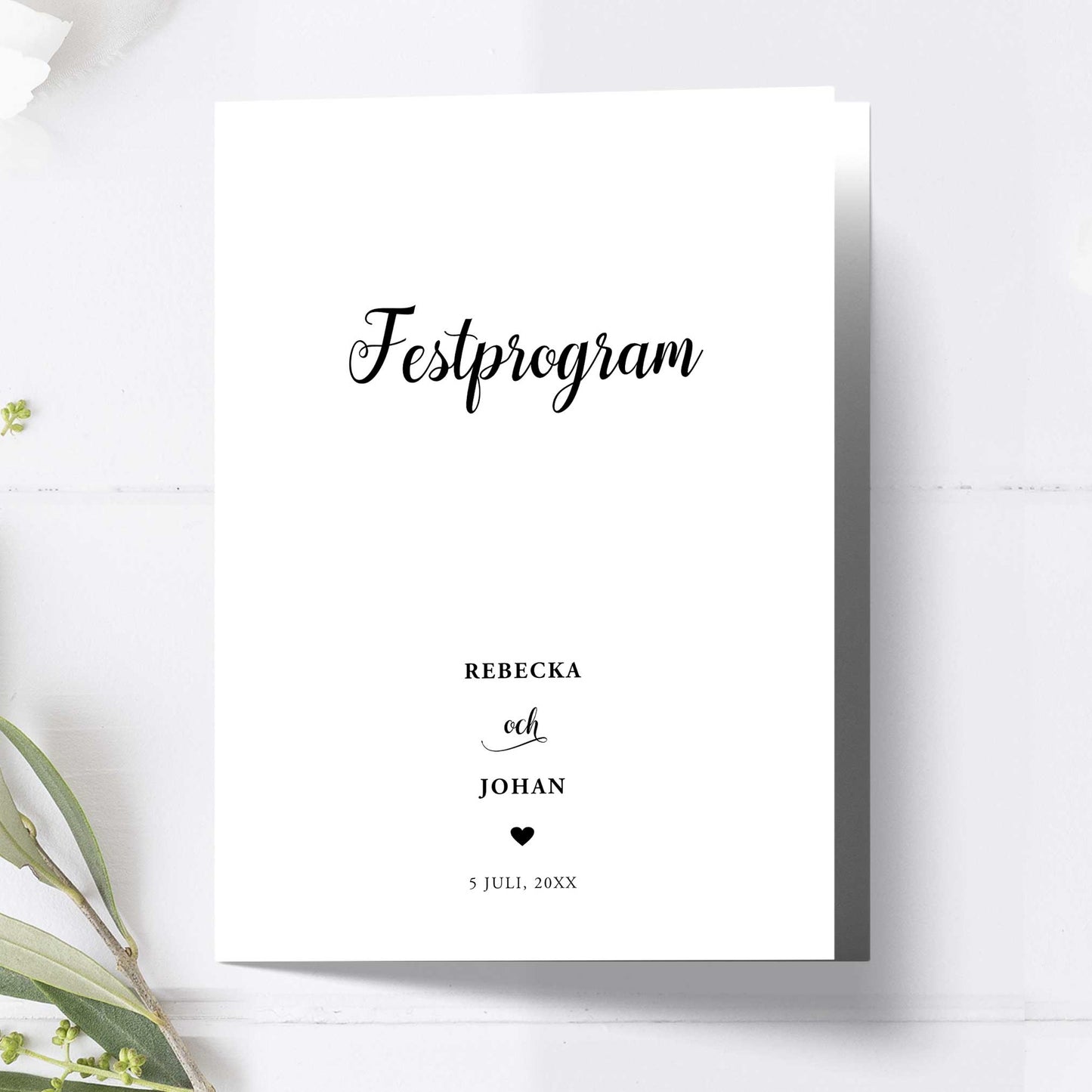 Festprogram litet, till bröllop – We Do svartvitt – Tryckt programkort 12,7x17,7 cm BR007