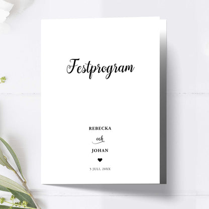 Festprogram litet, till bröllop – We Do svartvitt – Tryckt programkort 12,7x17,7 cm BR007