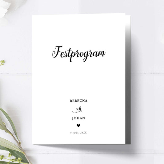 Festprogram litet, till bröllop – We Do svartvitt – Tryckt programkort 12,7x17,7 cm BR007
