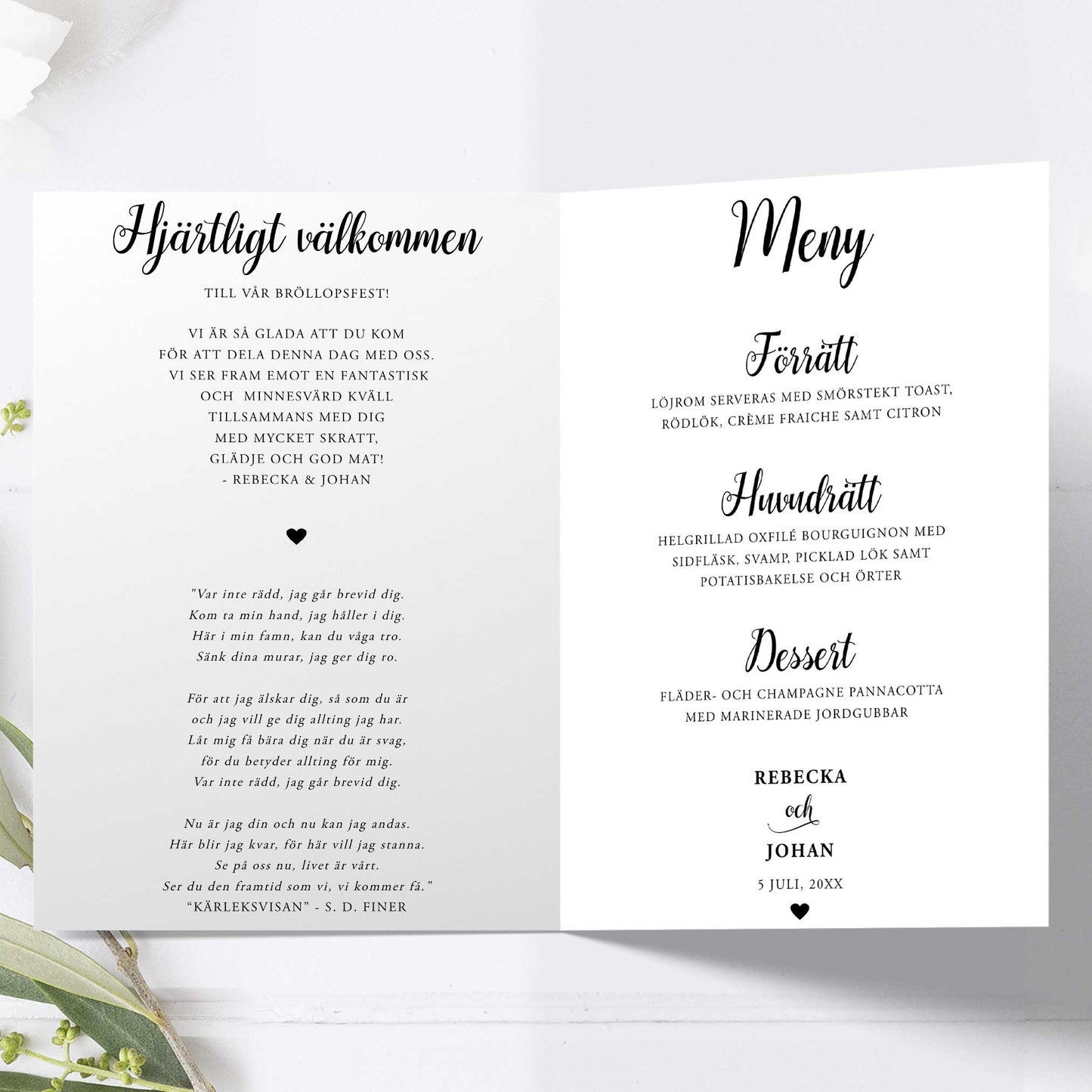 Festprogram litet, till bröllop – We Do svartvitt – Tryckt programkort 12,7x17,7 cm BR007