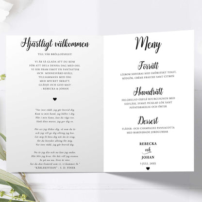 Festprogram litet, till bröllop – We Do svartvitt – Tryckt programkort 12,7x17,7 cm BR007