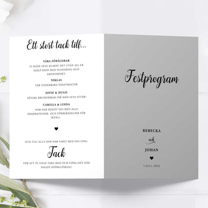 Festprogram litet, till bröllop – We Do svartvitt – Tryckt programkort 12,7x17,7 cm BR007