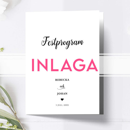 Inlaga till litet festprogram – We Do svartvitt – Extra sidor till litet bröllopsprogram 12,7x17,7 cm BR007