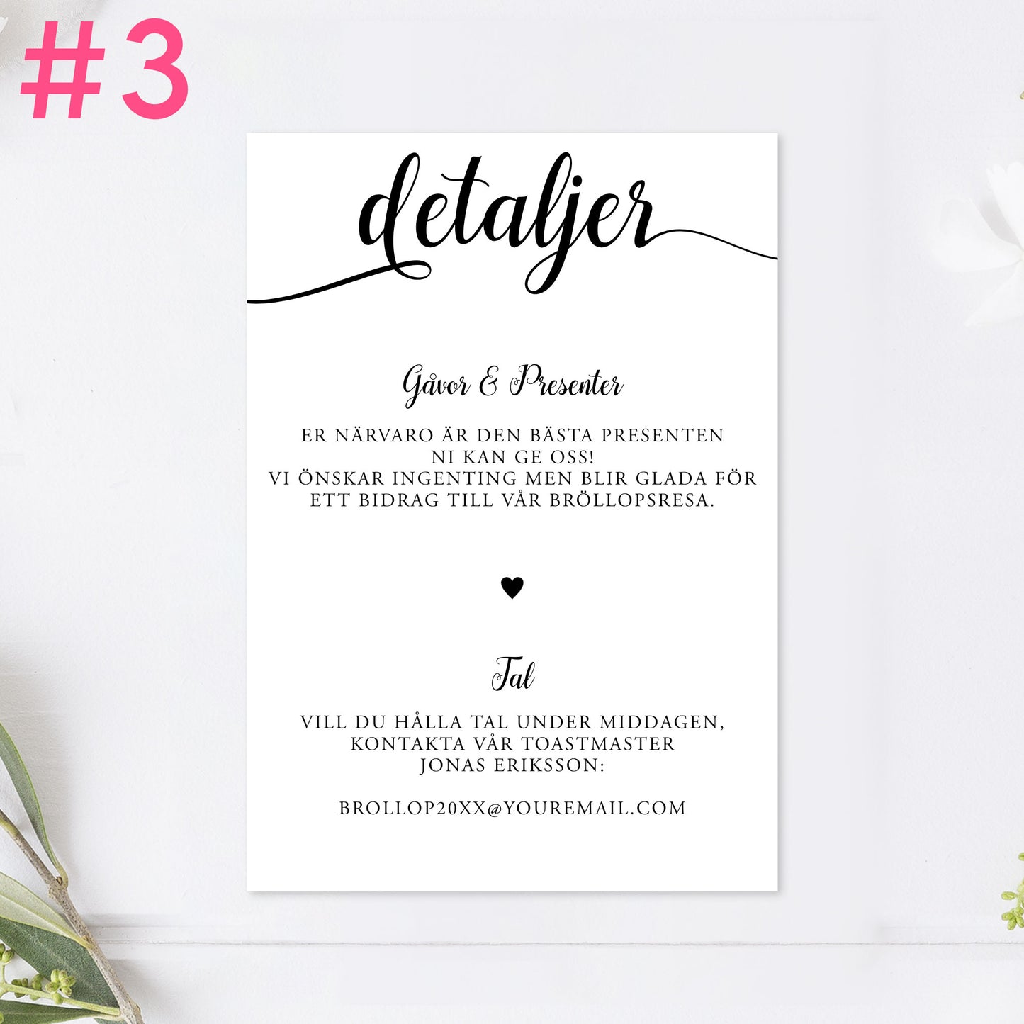 BR007-3 - Informationskort - We Do svartvitt - Tryckt bröllopskort