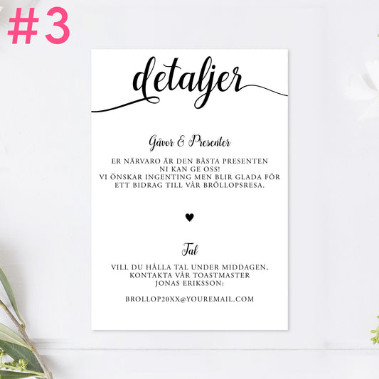 BR007-3 - Informationskort - We Do svartvitt - Tryckt bröllopskort