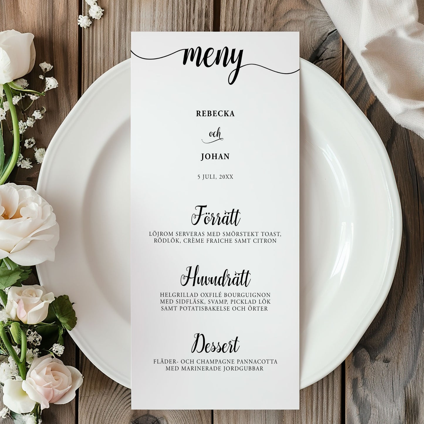 Menykort till bröllop – We Do modern svartvit – Tryckt kort för bröllopsmeny BR007