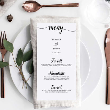 Menykort till bröllop – We Do modern svartvit – Tryckt kort för bröllopsmeny BR007