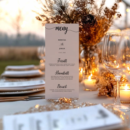 Menykort till bröllop – We Do modern svartvit – Tryckt kort för bröllopsmeny BR007