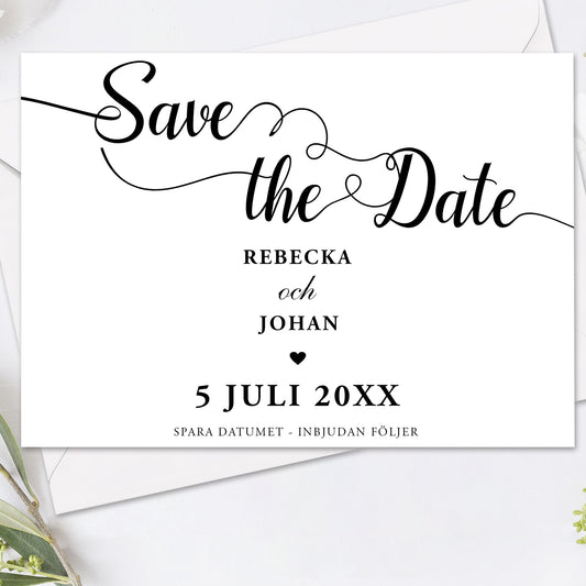 Save the Date kort – We Do modern svartvit - A6 Tryckt kort för bröllopsdatum BR007