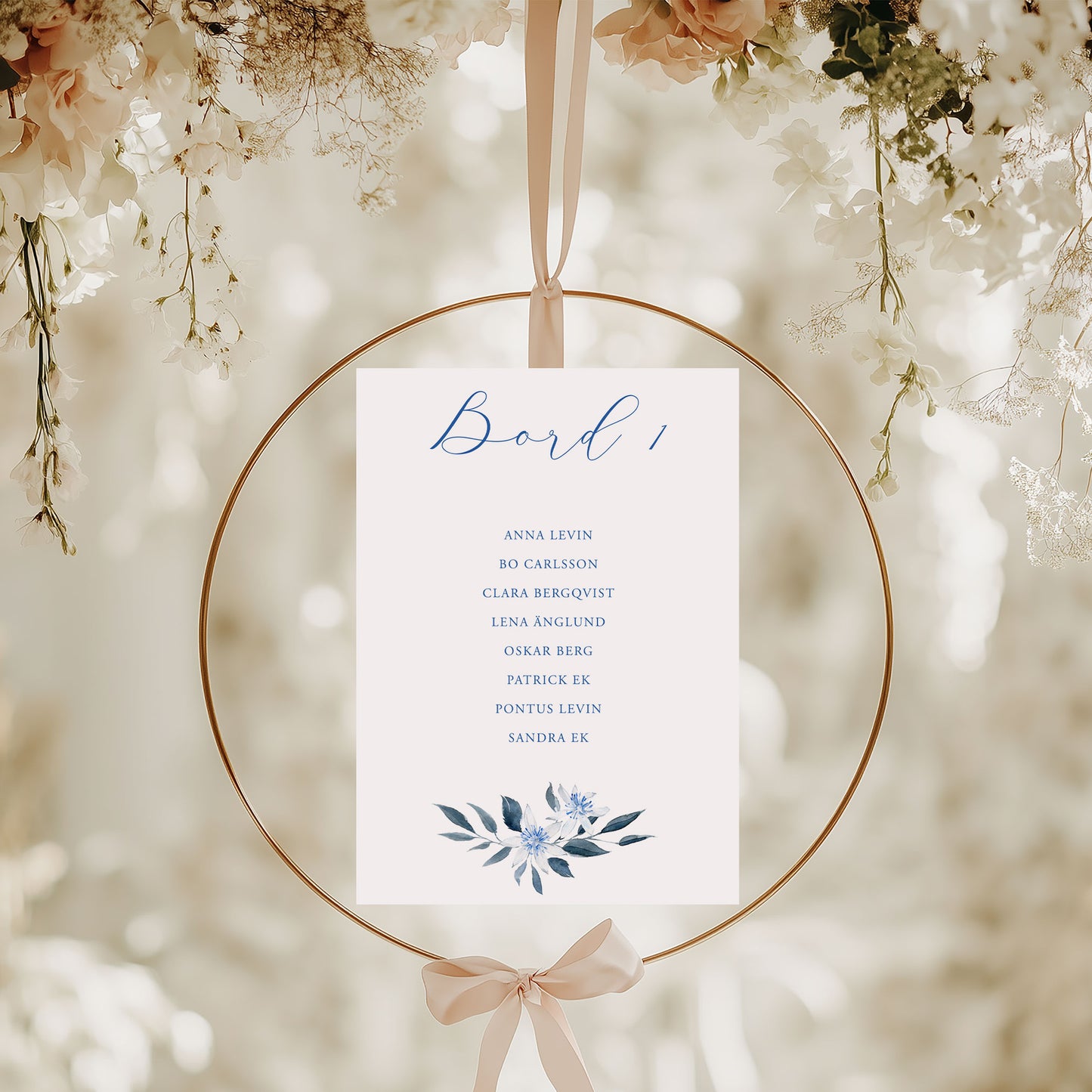 Bordsplaceringskort till bröllop – Vintrig Blått akvarell – Titelskylt & bordskort för gäster BR008