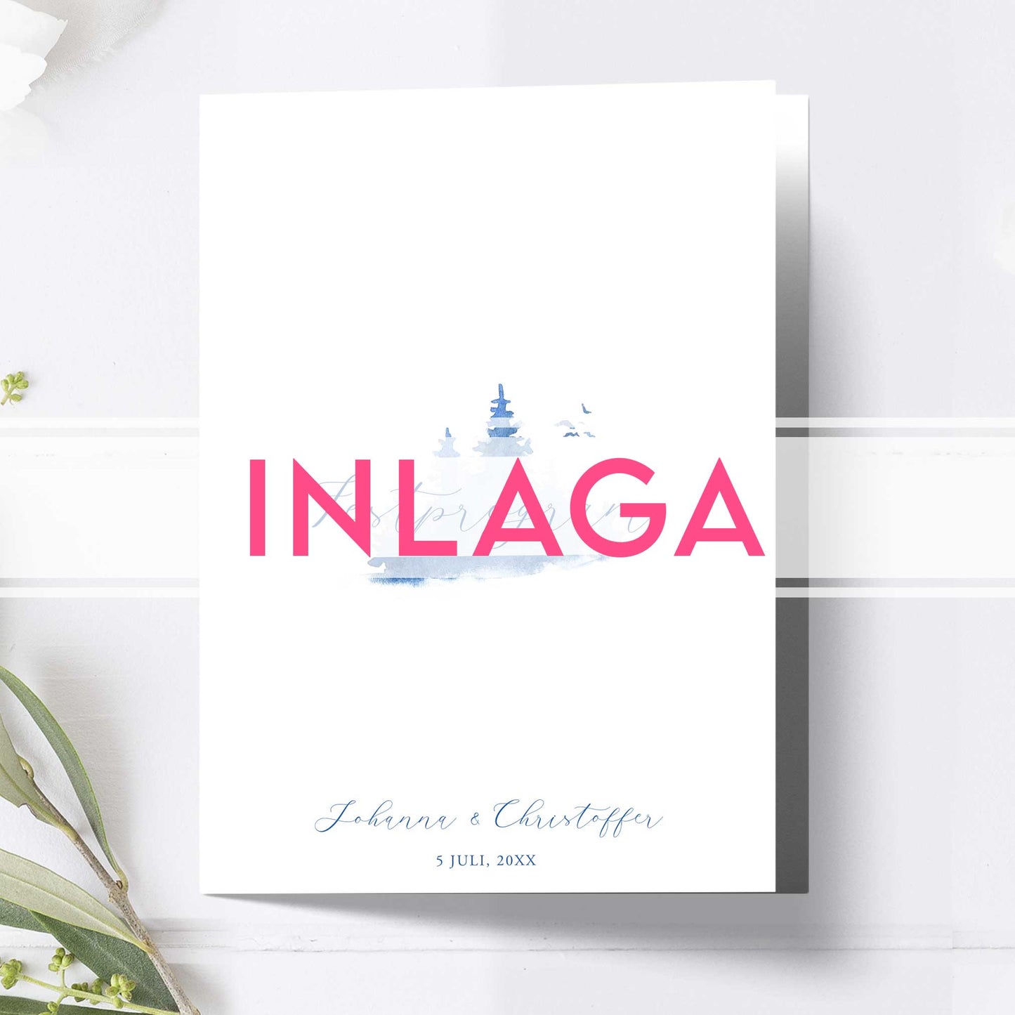 Inlaga till litet festprogram – Vintrigt blått akvarelltryck – Extra sidor till litet bröllopsprogram 12,7x17,7 cm BR008