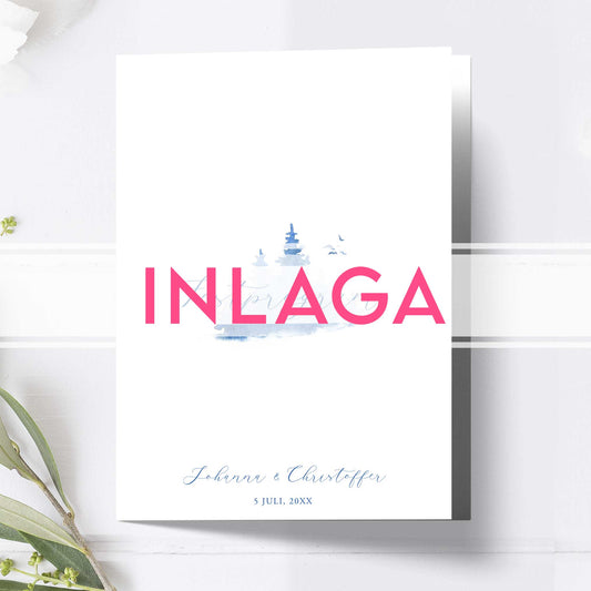 Inlaga till litet festprogram – Vintrigt blått akvarelltryck – Extra sidor till litet bröllopsprogram 12,7x17,7 cm BR008