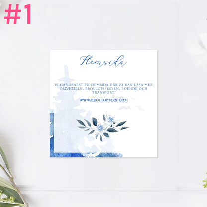 BR008-1 - Bröllopshemsida - Vintrigt blått akvarelltryck - Tryckt bröllopskort