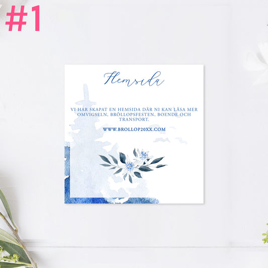 BR008-1 - Bröllopshemsida - Vintrigt blått akvarelltryck - Tryckt bröllopskort