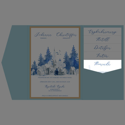 BR008-1 - Bröllopshemsida - Vintrigt blått akvarelltryck - Tryckt bröllopskort