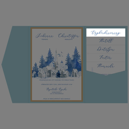 BR008-5 - Vägbeskrivning - Vintrigt blått akvarelltryck - Tryckt bröllopskort