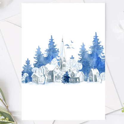 Vintrig bröllopsinbjudan – Blått akvarelltryckt kort – BR008