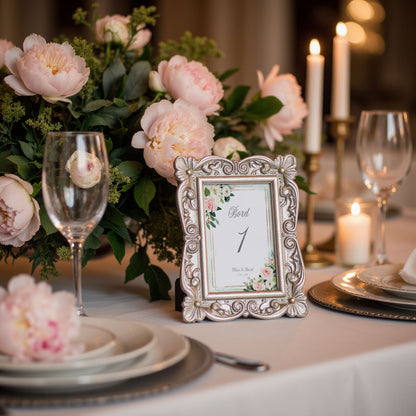 Bordsnummerkort till bröllop – Mint & Guld Somrigt – Tryckt kort för dukning och bordsplacering BR009