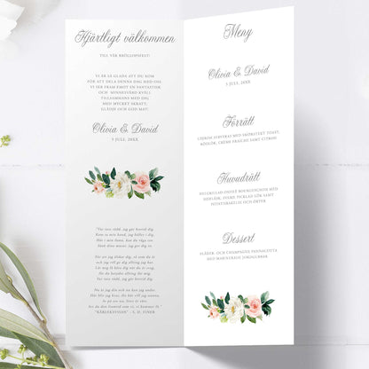 Festprogram till bröllop – Mint & Guld Somrigt – Avlångt tryckt programkort 10,5×29,7 cm BR009