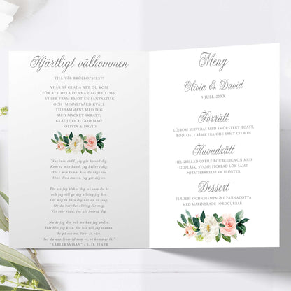Festprogram litet, till bröllop – Mint & Guld Somrigt – Tryckt programkort 12,7x17,7 cm BR009