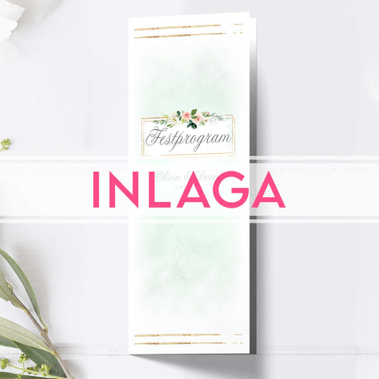 Lång Inlaga till festprogram – Mint & Guld Somrigt – Extra sidor till avlångt bröllopsprogram 10,5×29,7 cm BR009