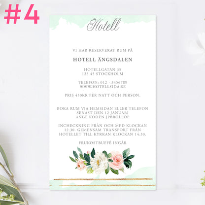 BR009-4 - Boendeinformation - Mint & Guld Somrigt  - Tryckt bröllopskort