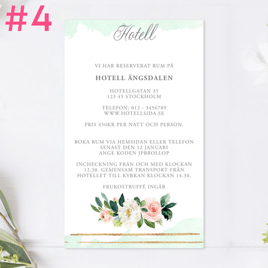 BR009-4 - Boendeinformation - Mint & Guld Somrigt  - Tryckt bröllopskort