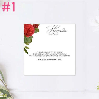 BR010-1 - Bröllopshemsida - Romantiskt Röda Rosor  - Tryckt bröllopskort