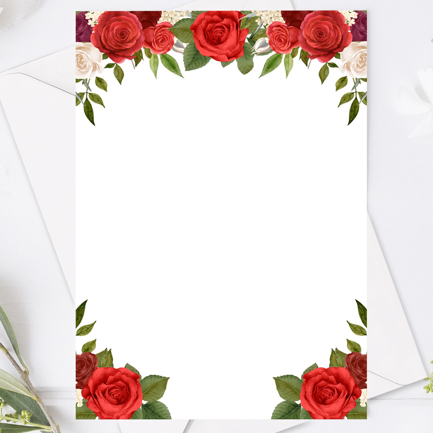 Bröllopsinbjudan med röda rosor – romantiskt kort med blommor – BR010