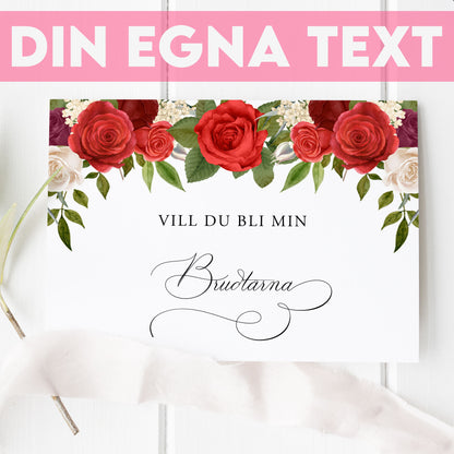 Vill du bli-kort – Röda rosor romantiskt – A6 Tryckt fråga till brudfölje BR010
