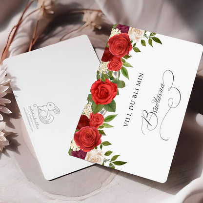Vill du bli-kort – Röda rosor romantiskt – A6 Tryckt fråga till brudfölje BR010