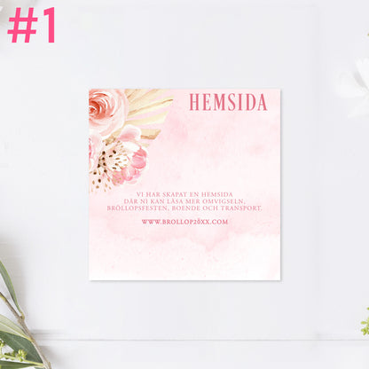 BR011-1 - Bröllopshemsida - Boho Rosa pampas  - Tryckt bröllopskort