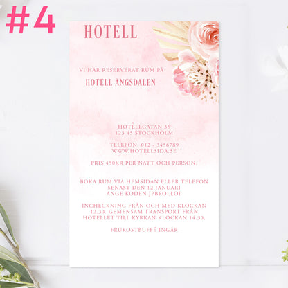 BR011-4 - Boendeinformation - Boho Rosa pampas  - Tryckt bröllopskort