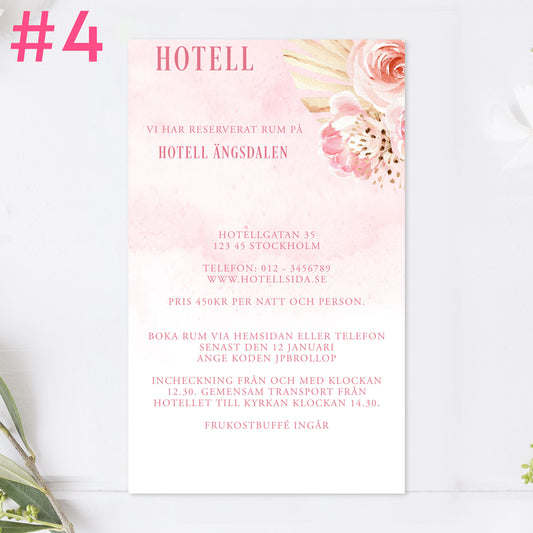 BR011-4 - Boendeinformation - Boho Rosa pampas  - Tryckt bröllopskort